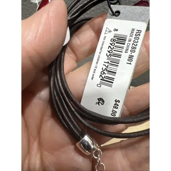 Robert Lee Morris Soho Multi-Tone Circle Pendant Necklace On Brown Leather Cord - Picture 6 of 8